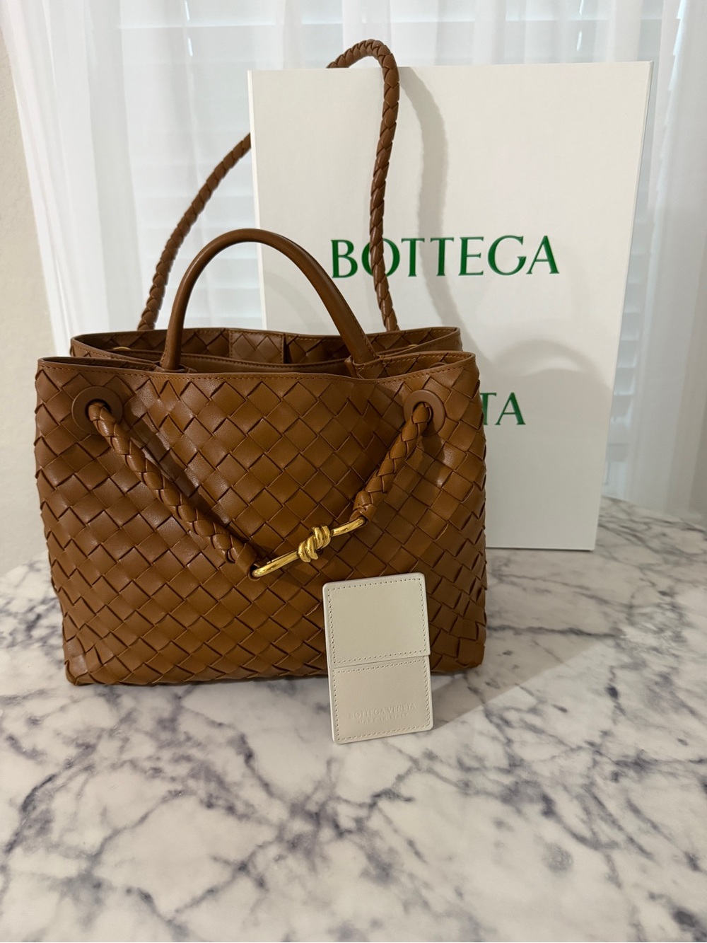 Bottega Veneta Cognac Intrecciato Leather Andiamo Medium